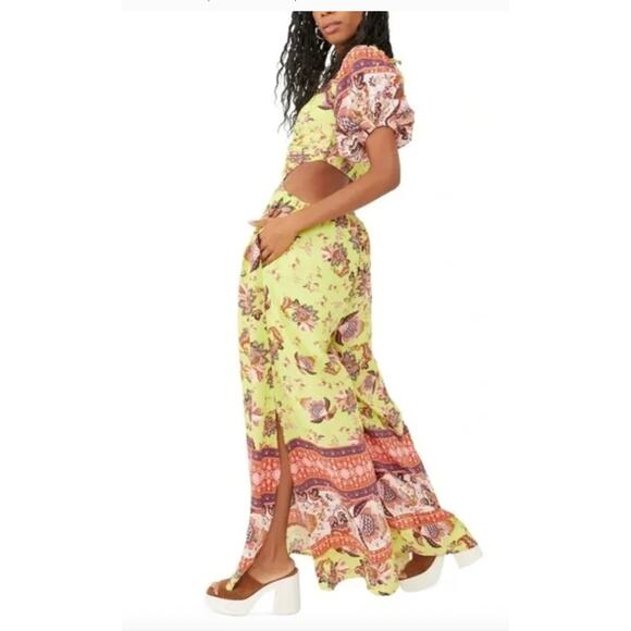 Free People Jumpsuit Womens Medium Bali Citrus Skies Boho Floral Wide Leg - Picture 5 of 11